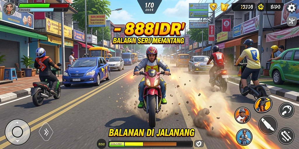 Tampilan gameplay balapan yang mendebarkan dan penuh aksi.
