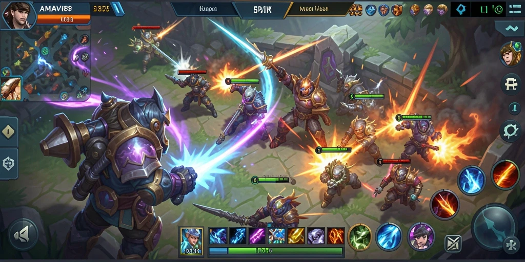 Tampilan gameplay seru AMAVI88 dengan pertarungan tim.