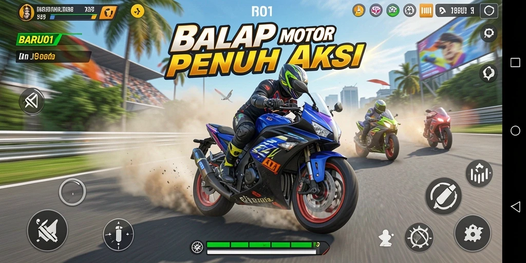 Tampilan menarik dari gameplay BARU01 yang penuh aksi balap motor.