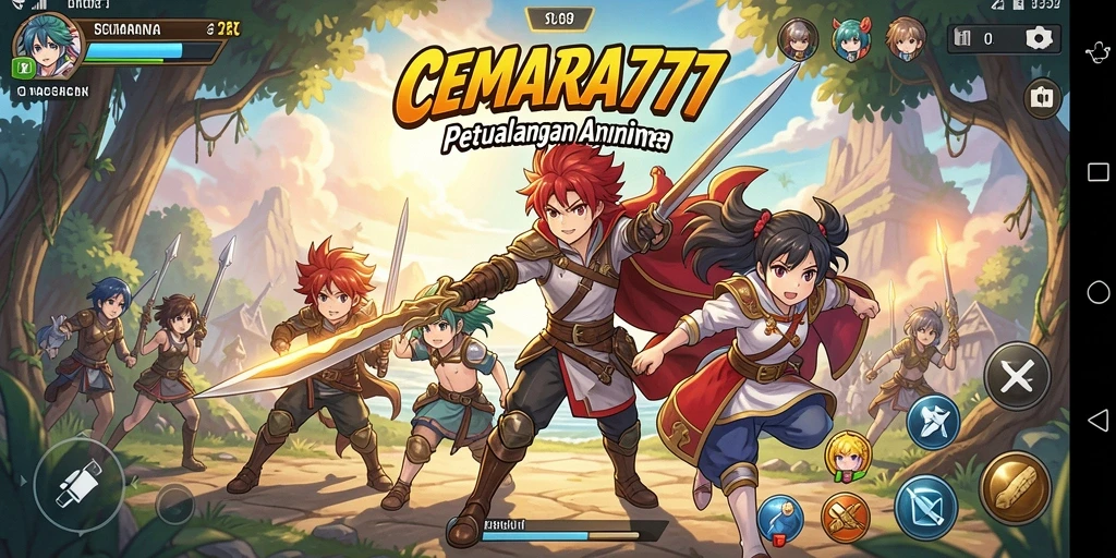 Screenshot CEMARA777 memperlihatkan aksi pertarungan karakter anime yang dinamis.