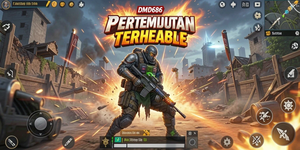 Tampilan gameplay mendebarkan DMD686 dalam pertempuran Battle Royale.