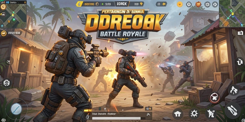 Screenshot utama IDROK menampilkan aksi seru dalam gameplay Battle Royale.