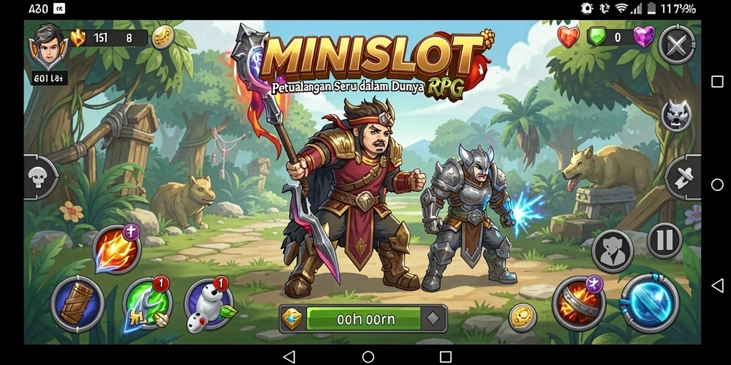 Screenshot gameplay MINISLOT menampilkan petualangan menegangkan di dunia RPG.