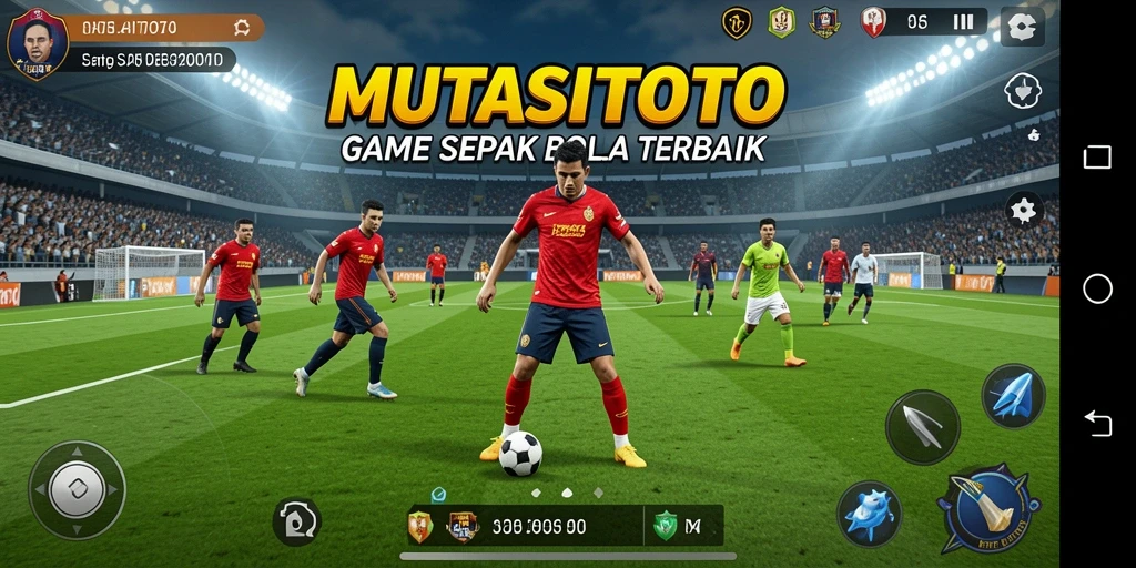 Tangkapan layar utama menunjukkan aksi seru di lapangan sepak bola.
