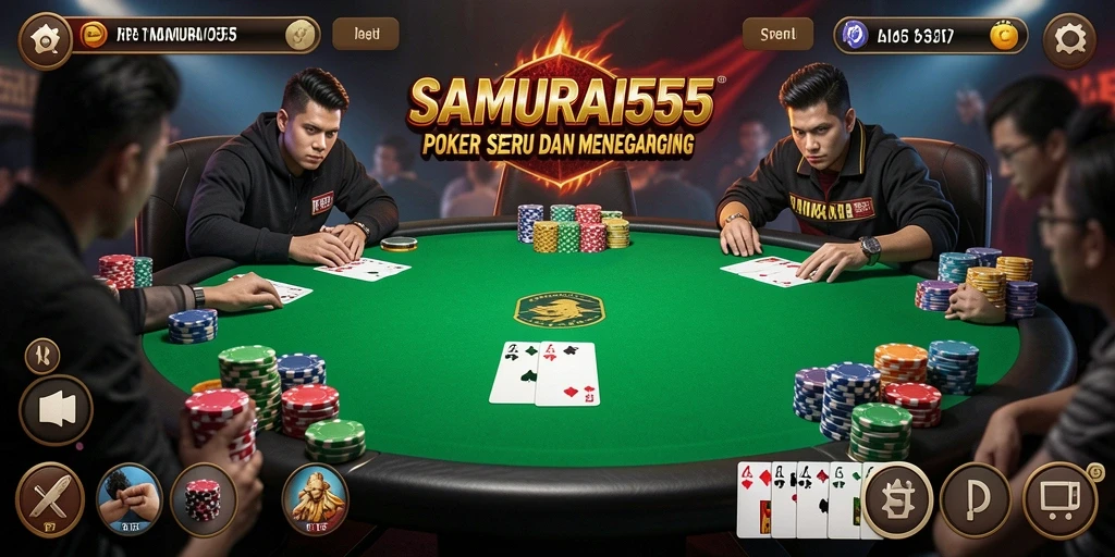 Tampilan gameplay Poker yang mendebarkan di SAMURAI555.